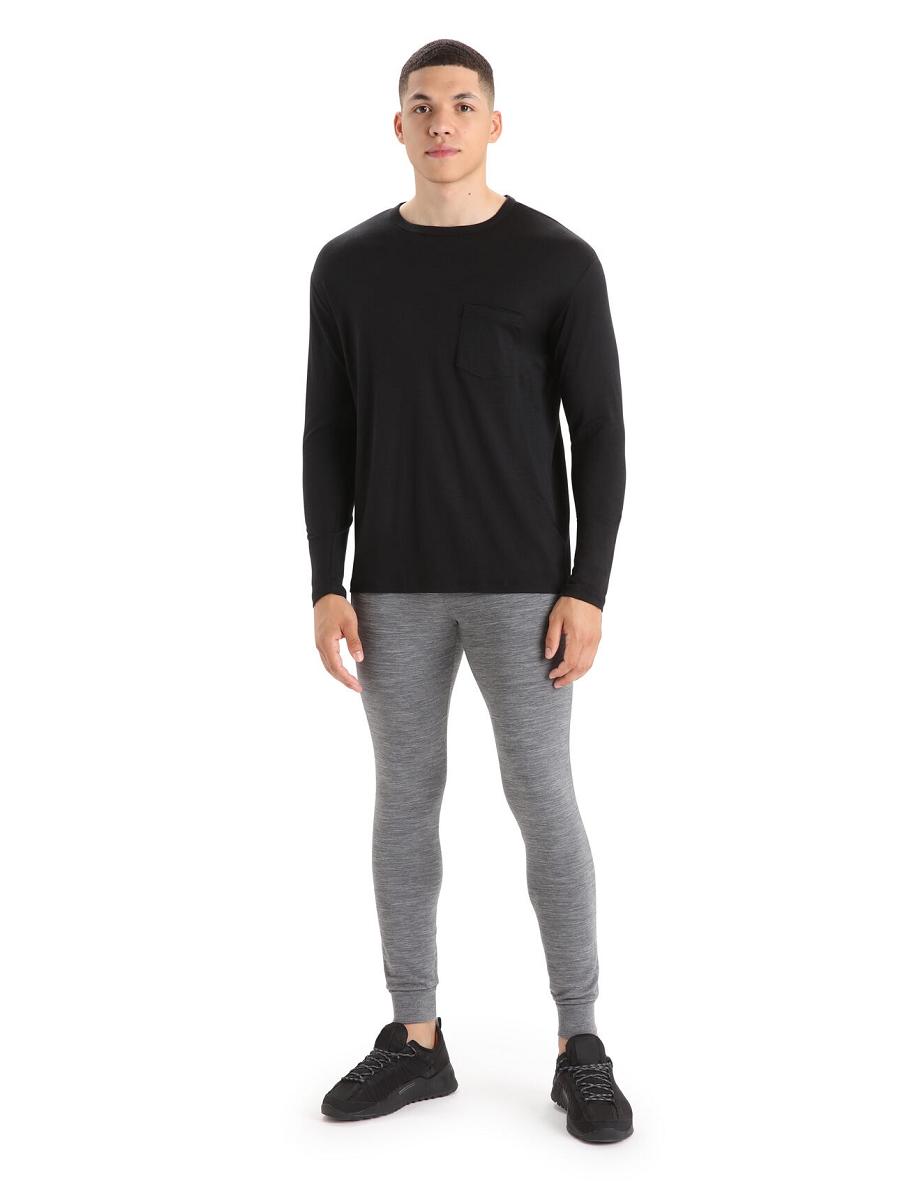 Long Sleeve Icebreaker Merino Granary Pocket T-Shirt Męskie Czarne | PL 1708BEXC